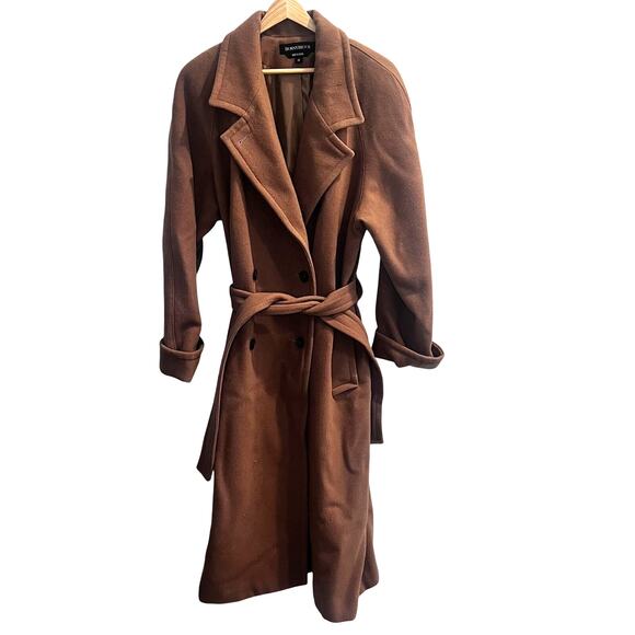 Donnybrook Coat Womens 12 Double Breasted Belted Long Wool Blend Vintage Trench - Picture 1 of 12